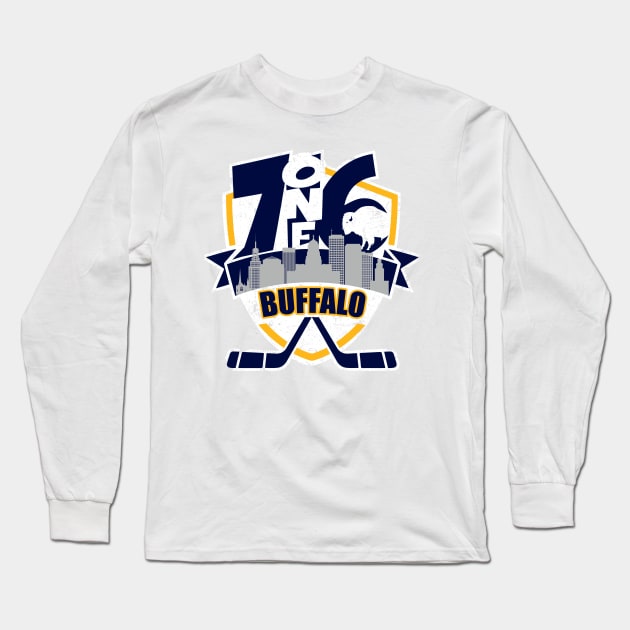 716 Buffalo Hockey distressed shield Long Sleeve T-Shirt by AssortedRealitee